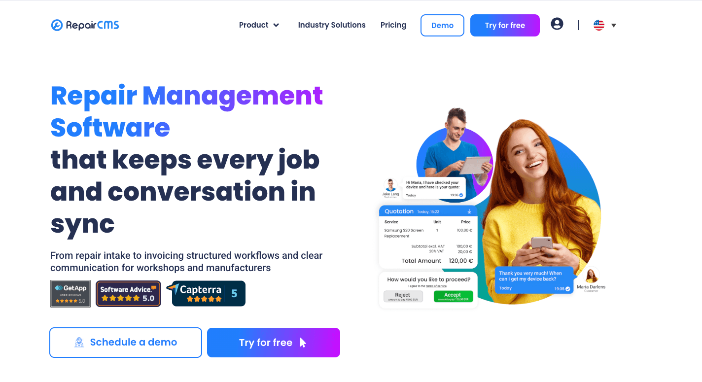 Screenshot of RepairCMS